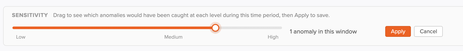 Sensitivity slider with live anomaly count and Apply button
